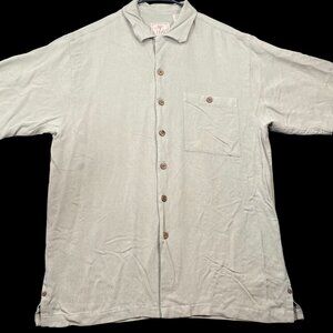 Luau Mens Light Green 100% Silk Button-Down Shirt Pocket Size Medium Summer Wear